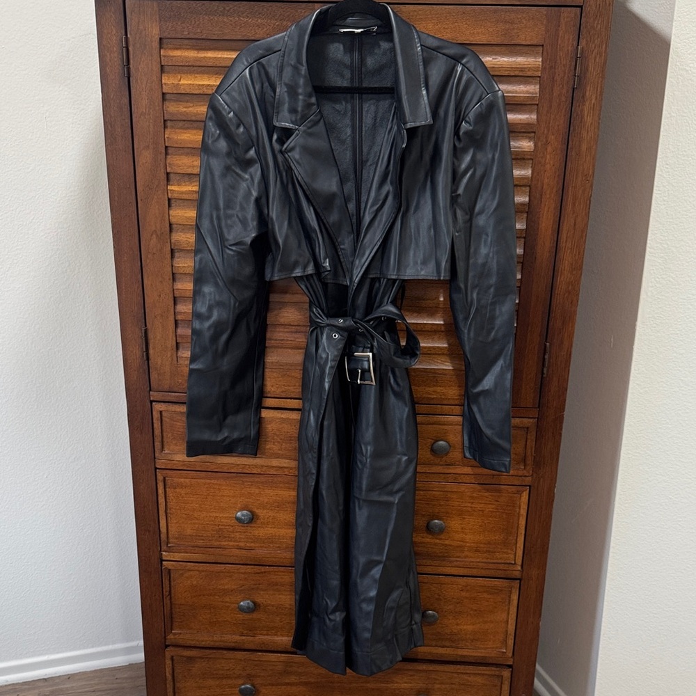 WeWoreWhat Black Faux Leather Trench Coat